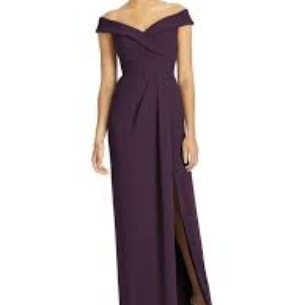 Dark Plum Size 14 Dessy Group Floor Length Evening Gown - Great Condition